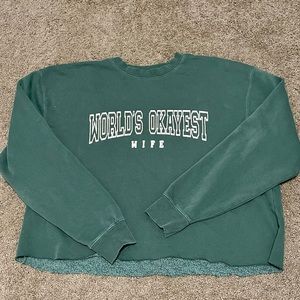 World’s Okayest Wife asymmetric cropped sweatshirt